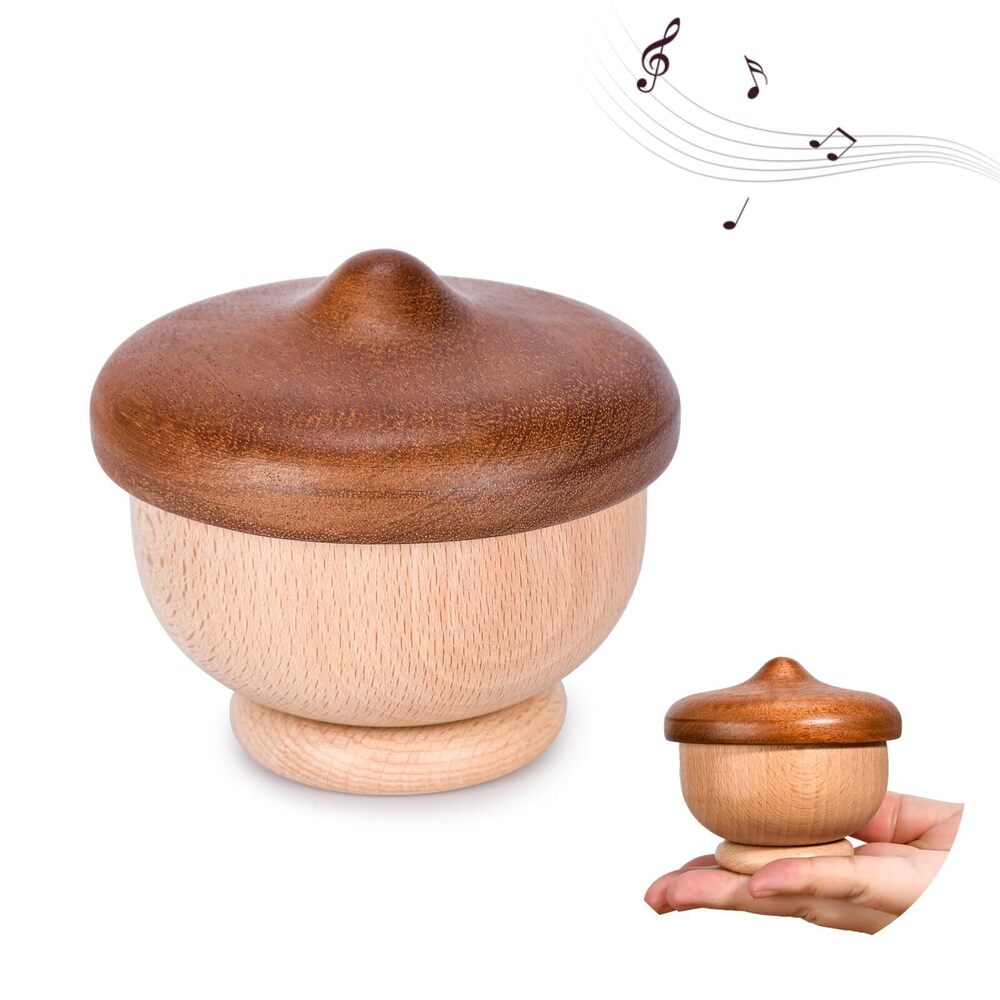 9523 Acorn Music Box - Handmade Solid Beech Wooden Acorn Boys